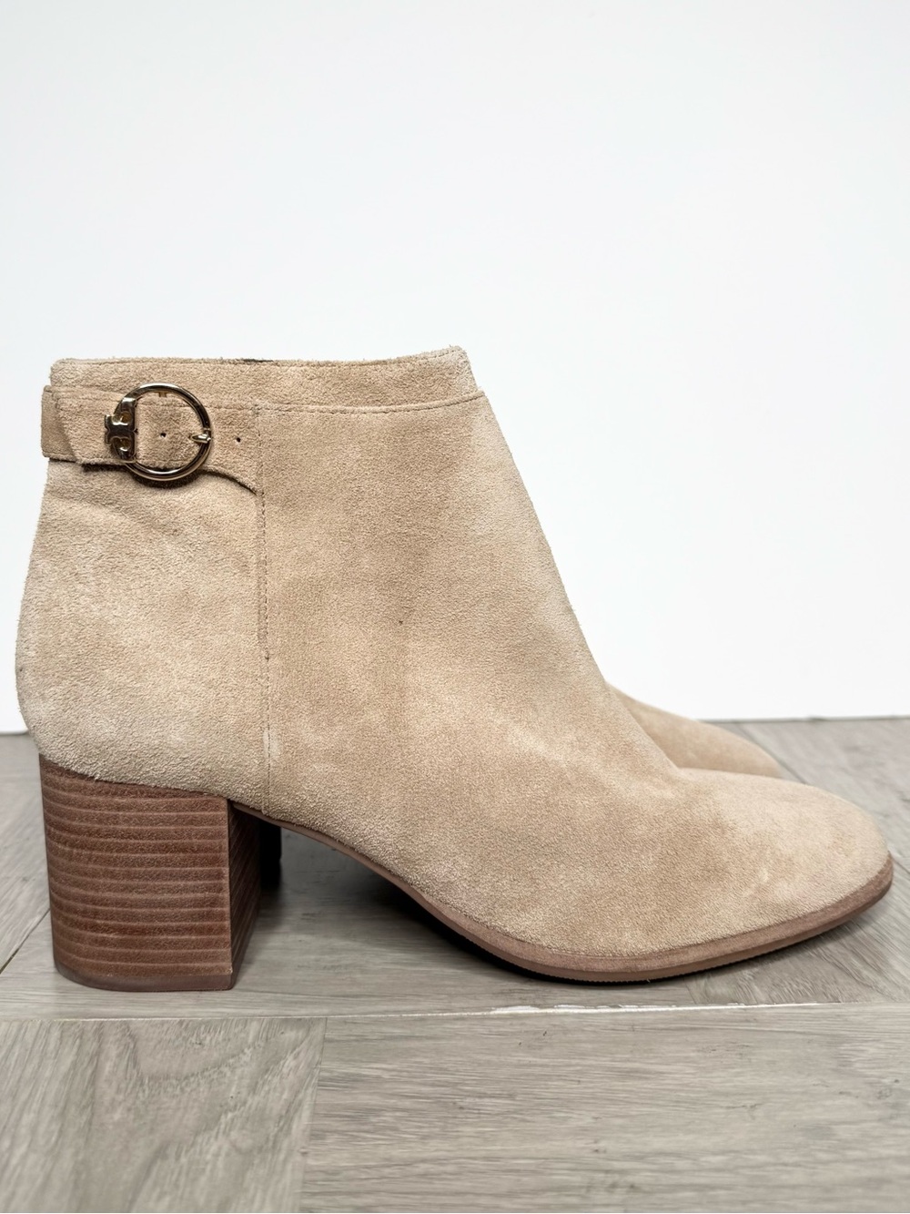 Tory Burch Tan Suede Stacked Heel Bootie 10 1/2 M